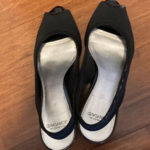 Black, sling back wedges, never worn, size 8